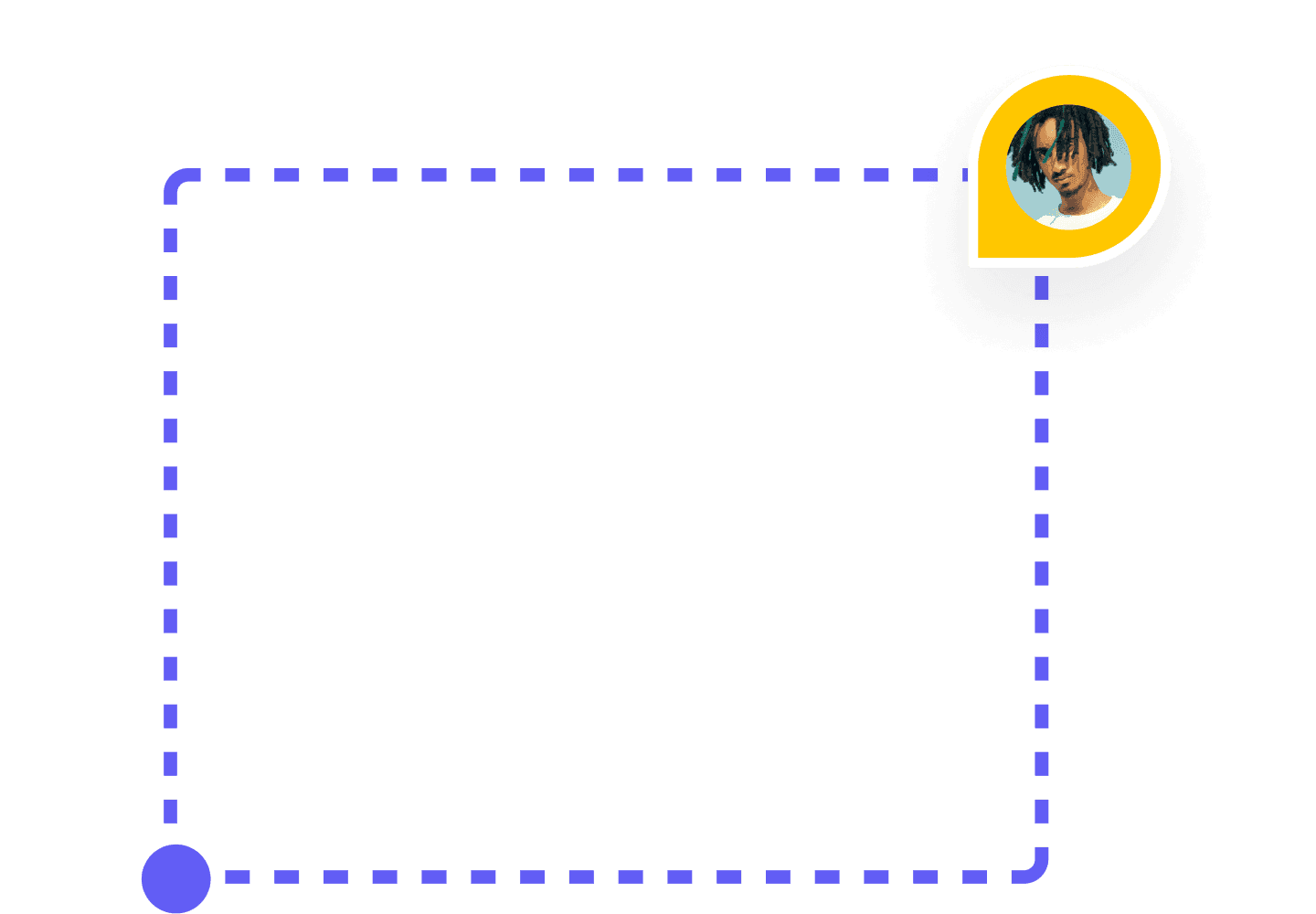 Dashed selection box with a pinned comment avatar