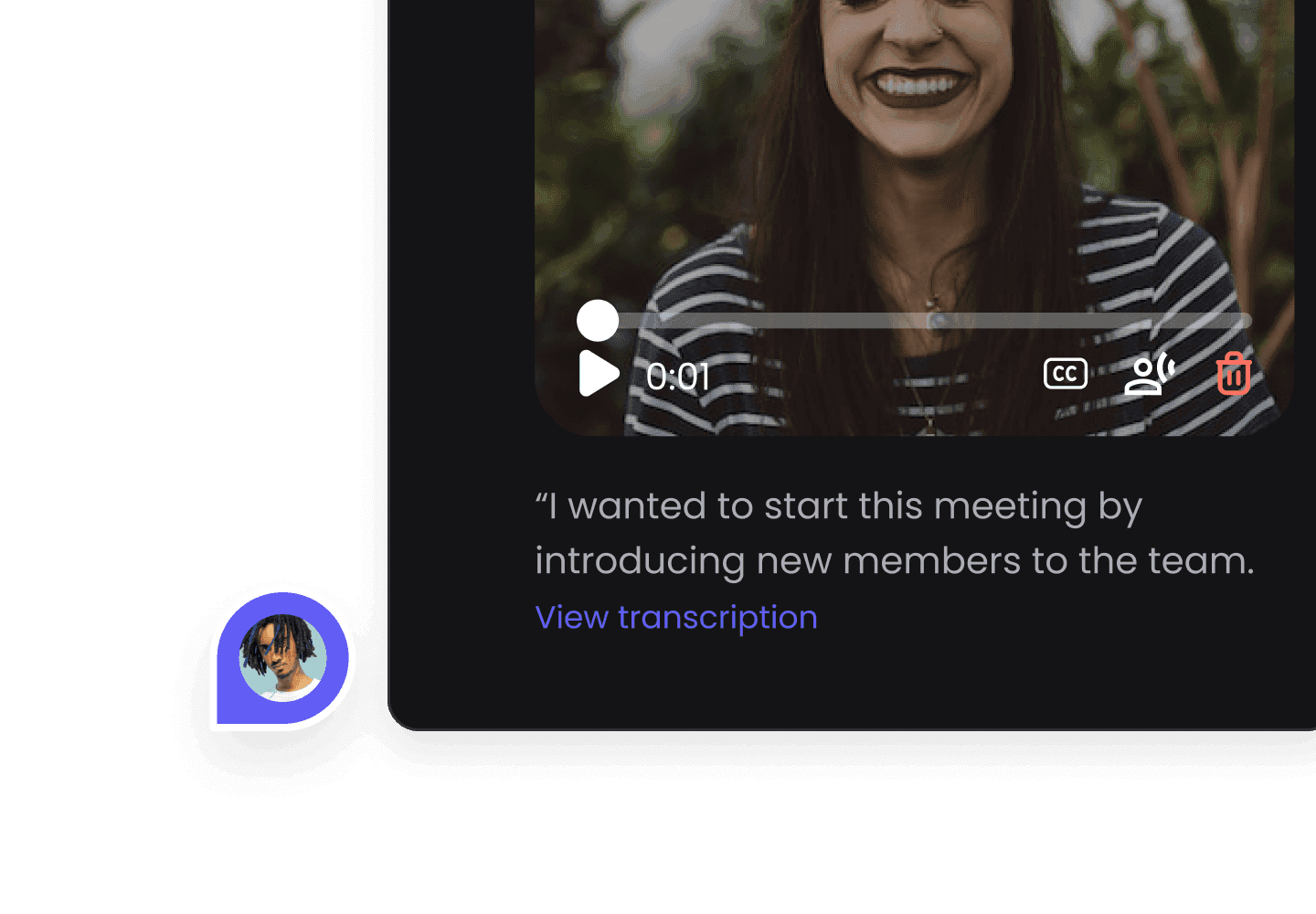 Video comment with playback controls and transcription